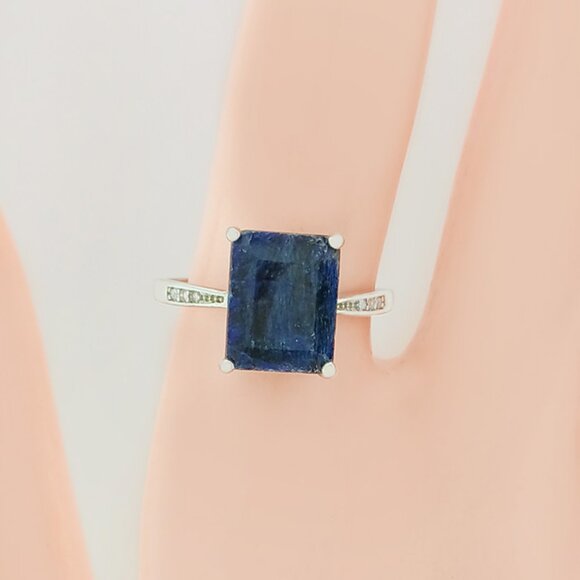 Genuine 3.79 Cts Blue Sapphire & White Sapphires Ring .925 Silver - Picture 2 of 5